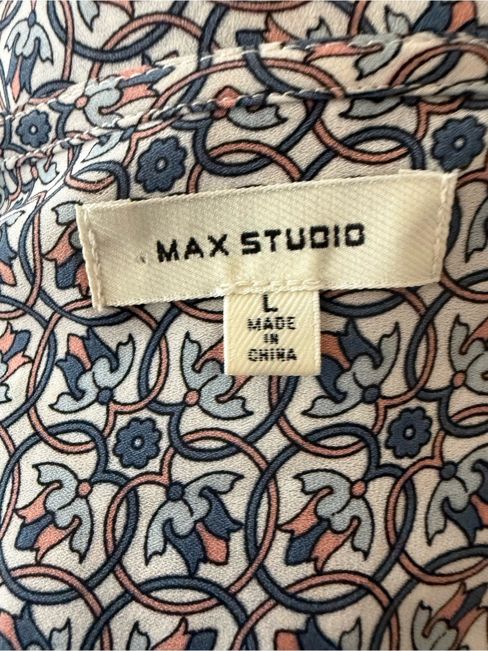Max Studio Blue Patterned Wrap-Style Blouse - Picture 3 of 4